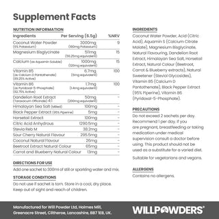 Electrotide Cherry Supplement fact and Nutrition Information