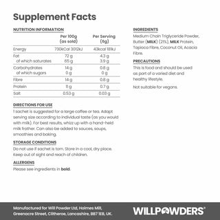 MCT keto creamer sachets supplement facts