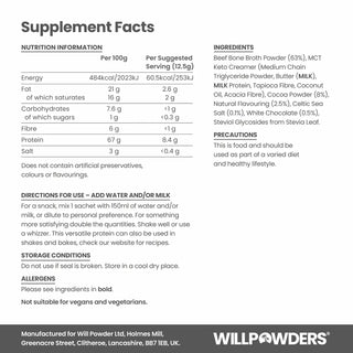 Chocolate bone broth protein powder supplement facts