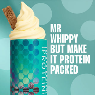 Willpowders Vanilla Keto Protein Powder tub topped with ice cream and flake, with the text 'MR WHIPPY BUT MAKE IT PROTEIN PACKED'.