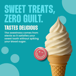 Ice cream cone with text reading 'Sweet Treats, Zero Guilt'