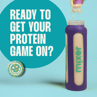 Willpowders Mixer bottle with text 'Ready to get your protein game on?' displayed.
