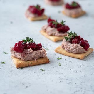 Parmesan and Sage Crackers with Chicken Liver Pate, Beetroot and Cranberry Chutney