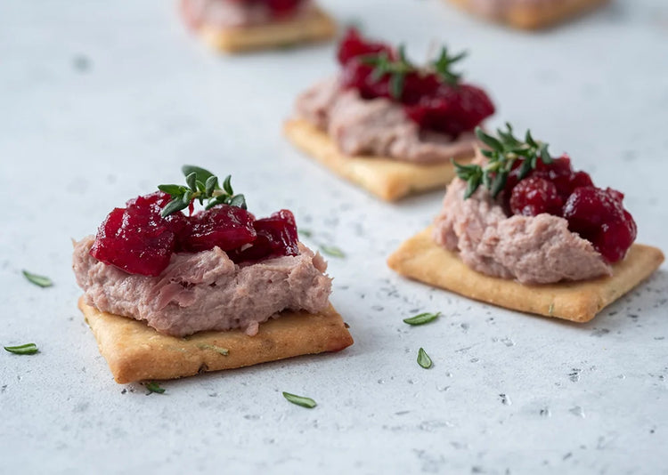 Parmesan and Sage Crackers with Chicken Liver Pate, Beetroot and Cranberry Chutney