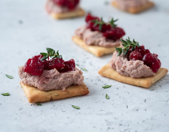 Parmesan and Sage Crackers with Chicken Liver Pate, Beetroot and Cranberry Chutney