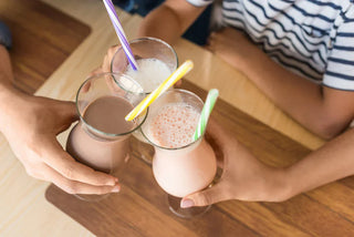 Strawberry, chocolate and vanilla protein shakes for kids