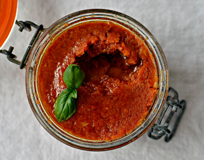 red pepper pesto in a kilner jar