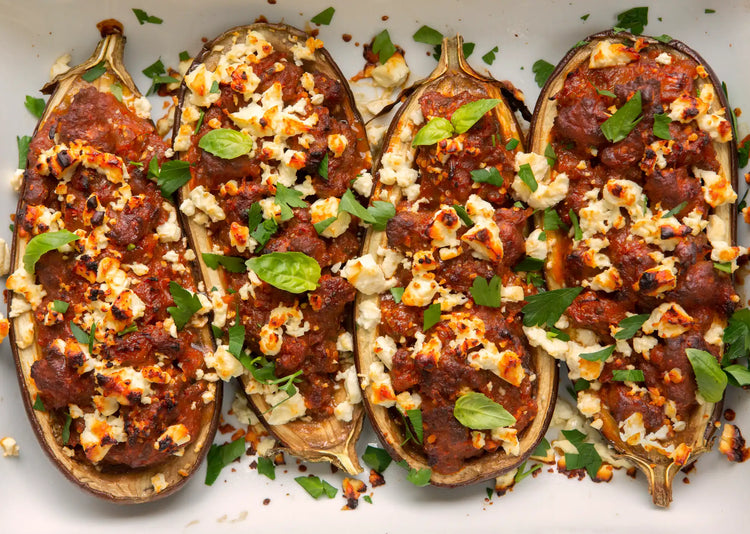 Roasted and stuffed aubergines with Pure C8 MCT Oil