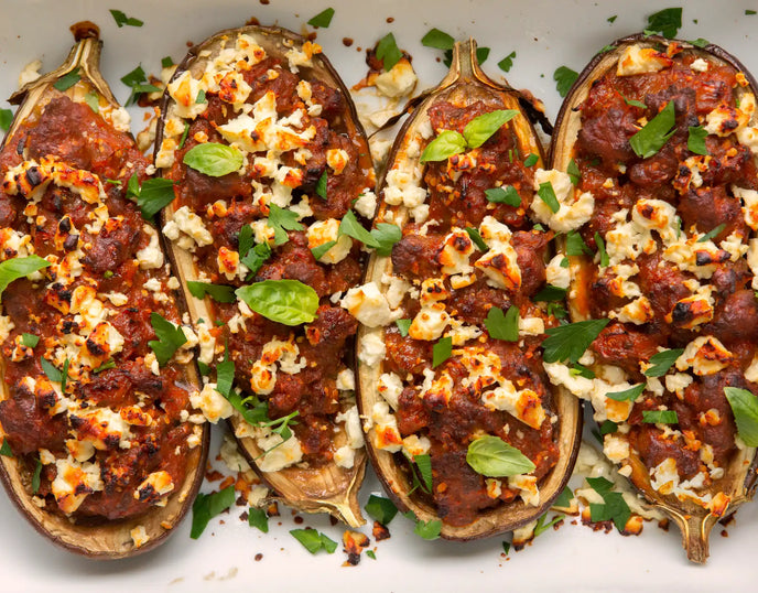 Roasted and stuffed aubergines with Pure C8 MCT Oil