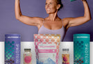 WillPowders Davinia Taylor with protein powder, bovine collagen and natural supplements