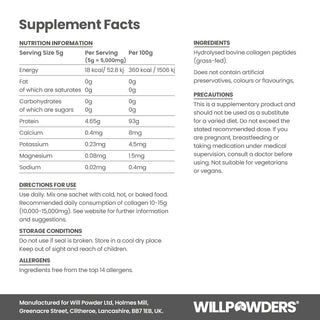 Collagen sachets Nutritional Information