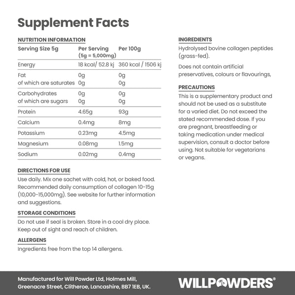 Collagen sachets Nutritional Information