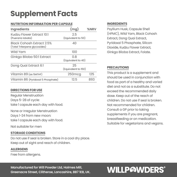Oestrogen boost supplement Nutritional Information