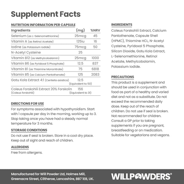 Thyroid support supplement Nutritional Information