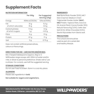 Chocolate keto protein powder supplement facts