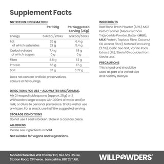 Vanilla keto protein powder supplement facts