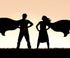 Silhouette of two superheros 
