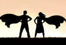 Silhouette of two superheros 