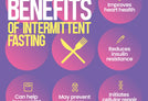 Infographic showing the Health benefits of intermittent fasting, purple background 