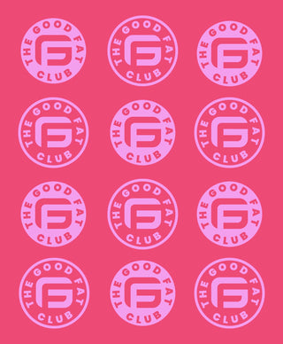 WillPowders The Good Fat Loyalty Club mobile banner. Pink banner, two products with the good fat club logo in white